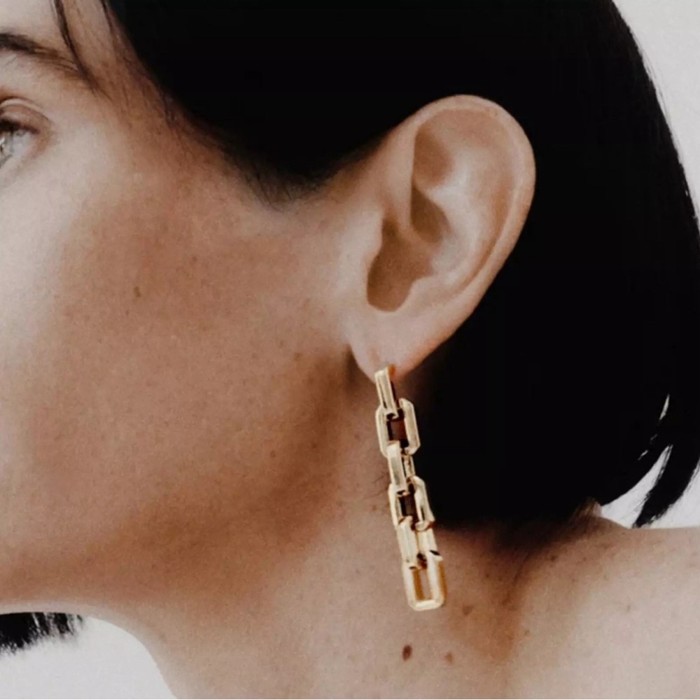 NEW Eddie Borgo Gold Supra Chain Link Post Earrings 2” Drop 12k Gold Vermeil - Picture 2 of 10